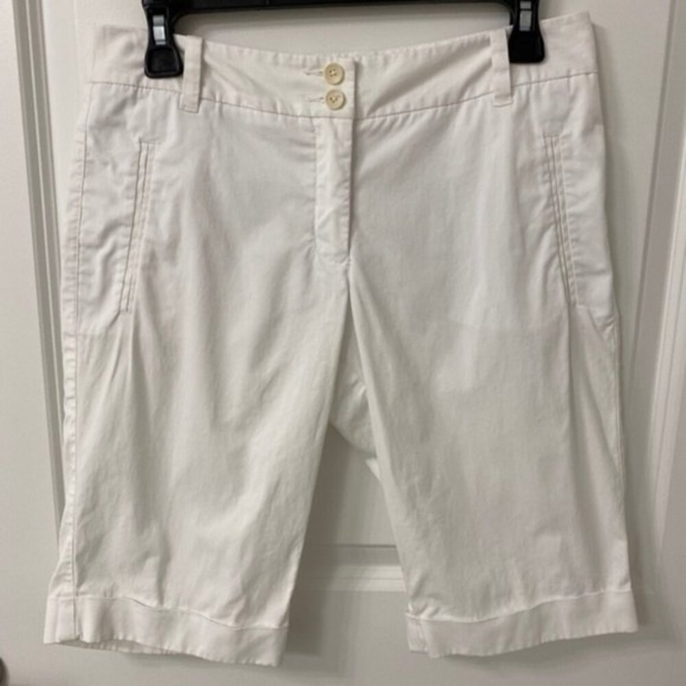 Tommy Hilfiger Women's White Cuffed Twill Bermuda Chino Walking Shorts Size 6
